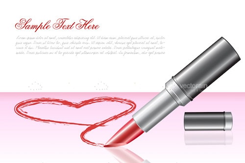 Red Lipstick Drawing Heart on Background with Sample Text
